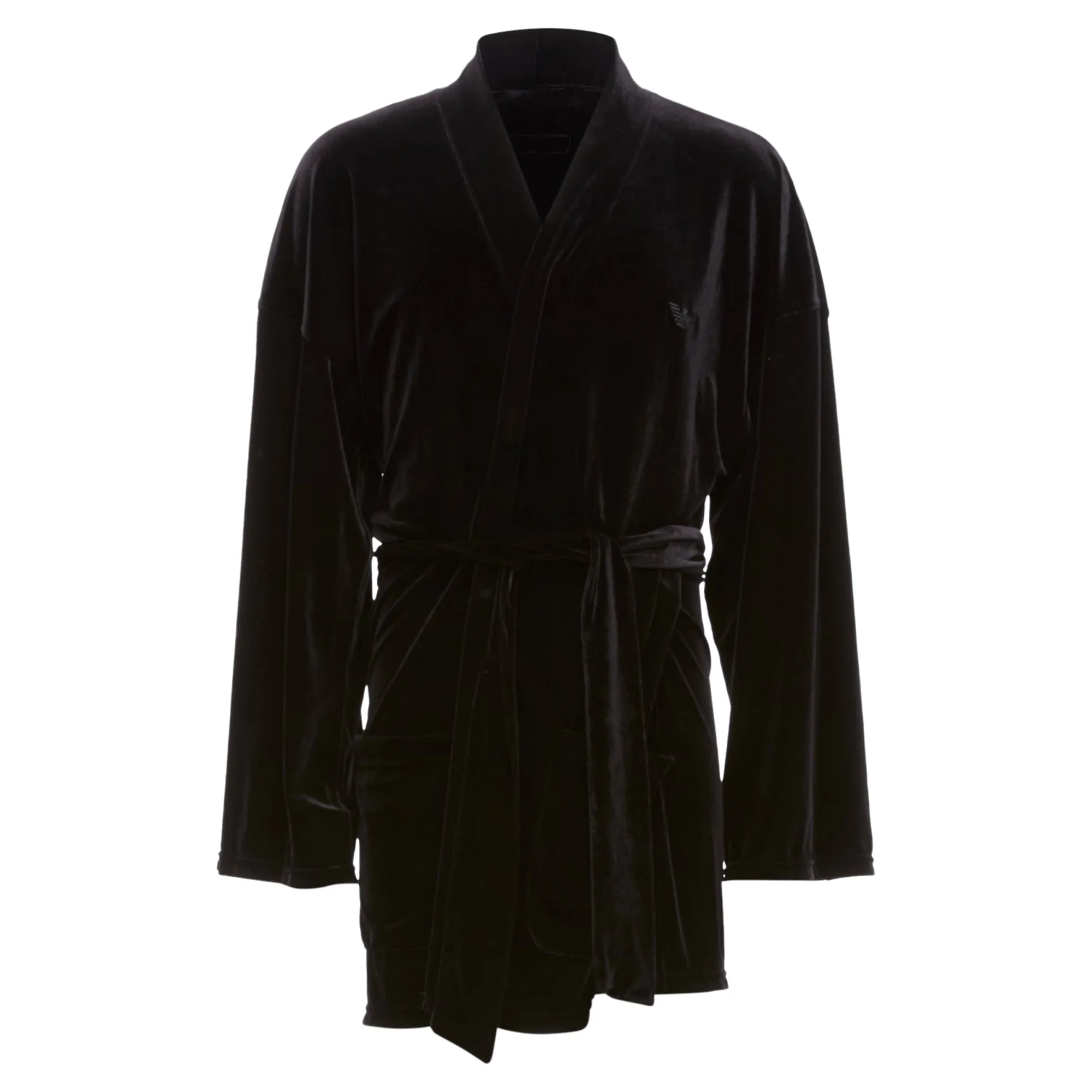 Emporio Armani Velvet GA Embroidered Logo Belted Robe Jacket