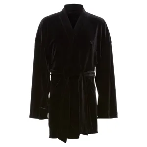 Emporio Armani Velvet GA Embroidered Logo Belted Robe Jacket