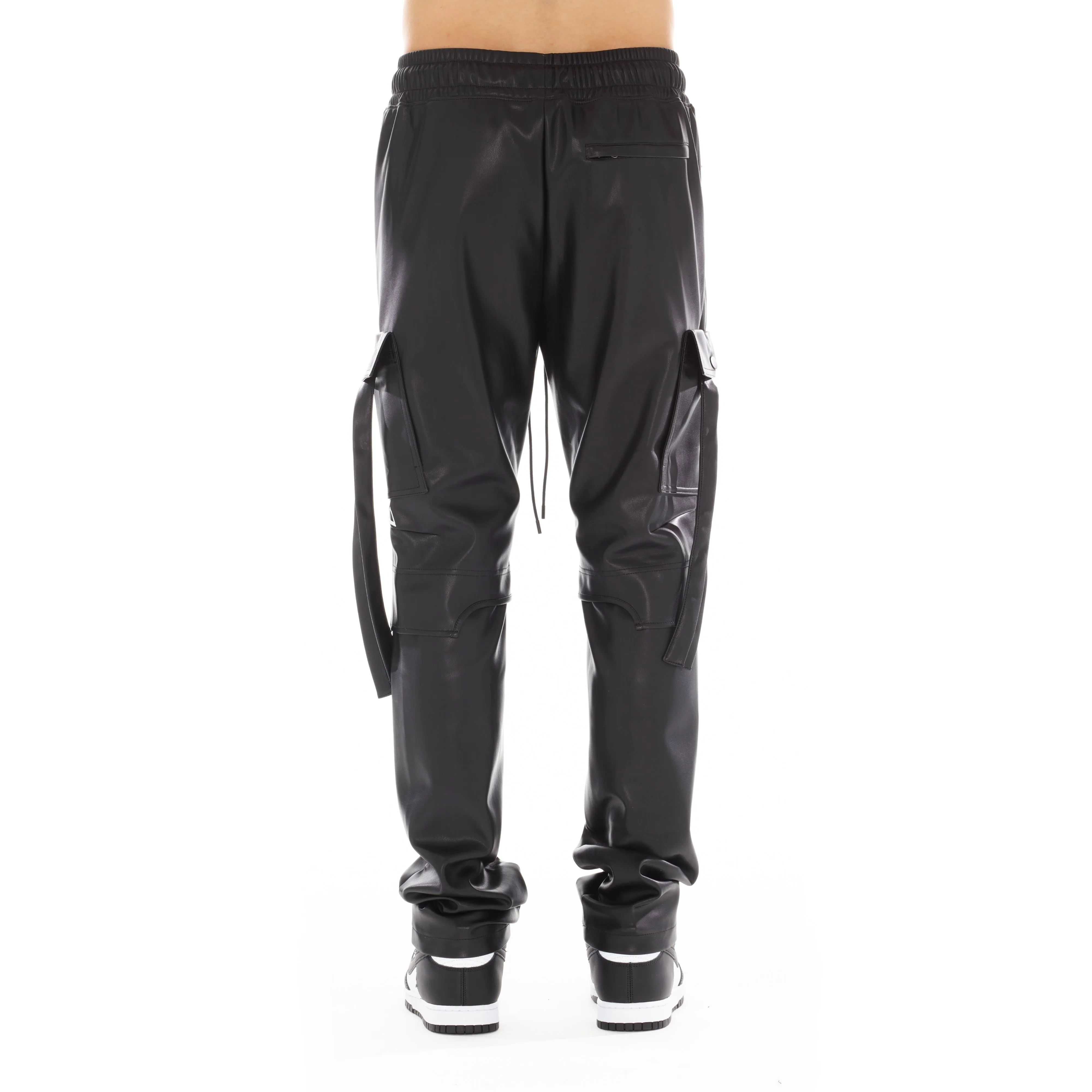 Faux Leather Cargo In Black