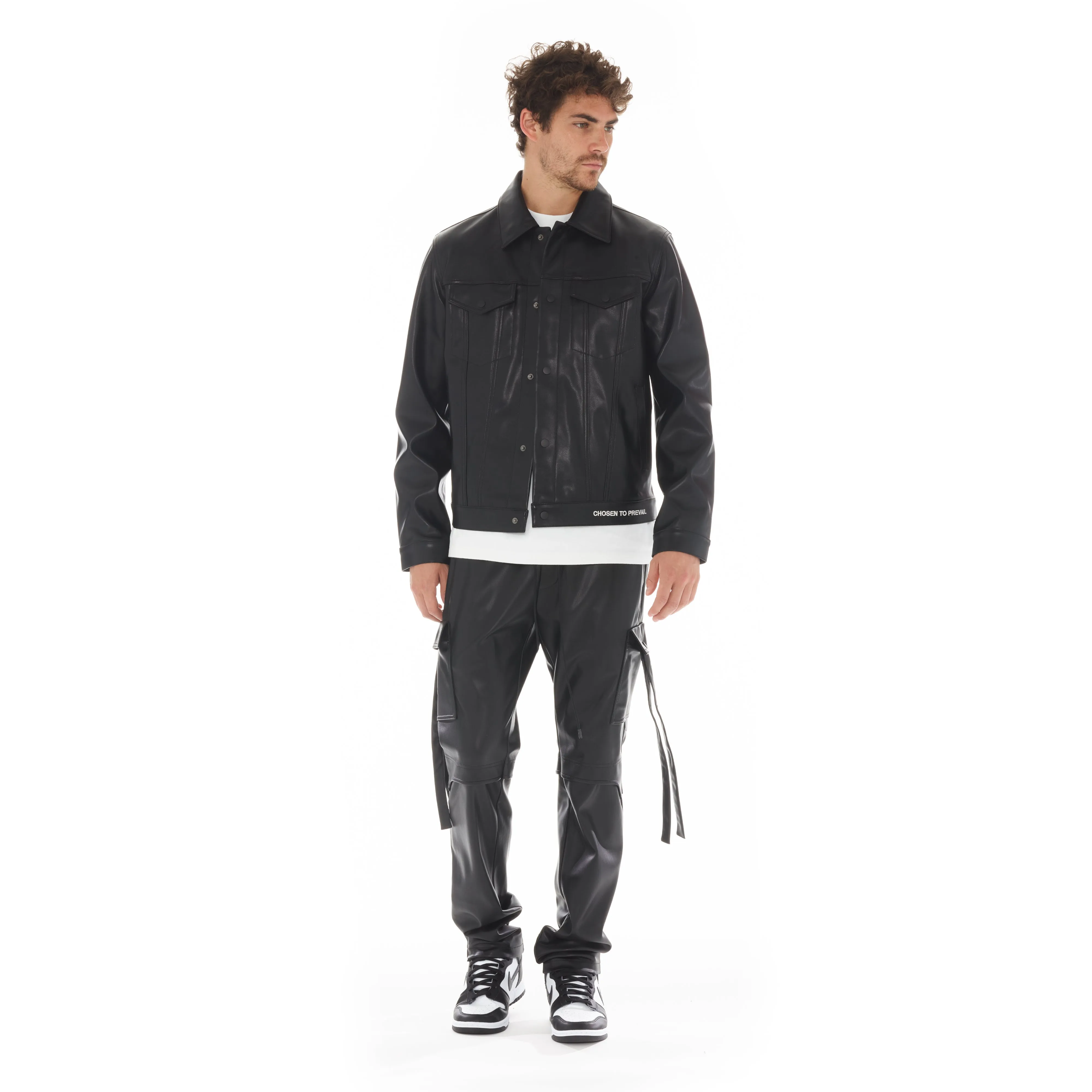 Faux Leather Cargo In Black
