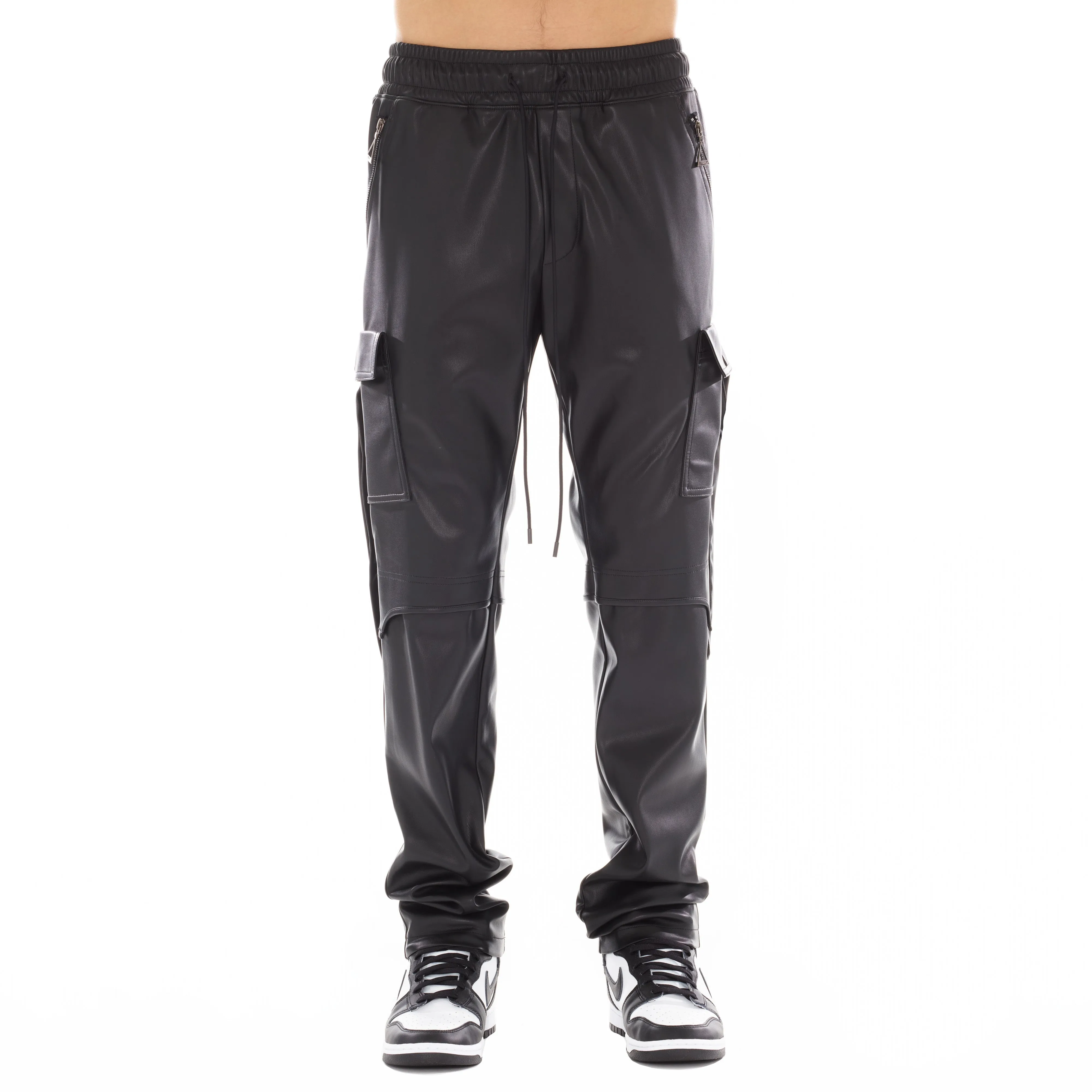 Faux Leather Cargo In Black