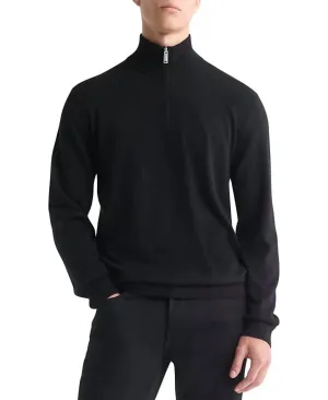 Fine Merino Wool Blend Quarter Zip Sweater In Black