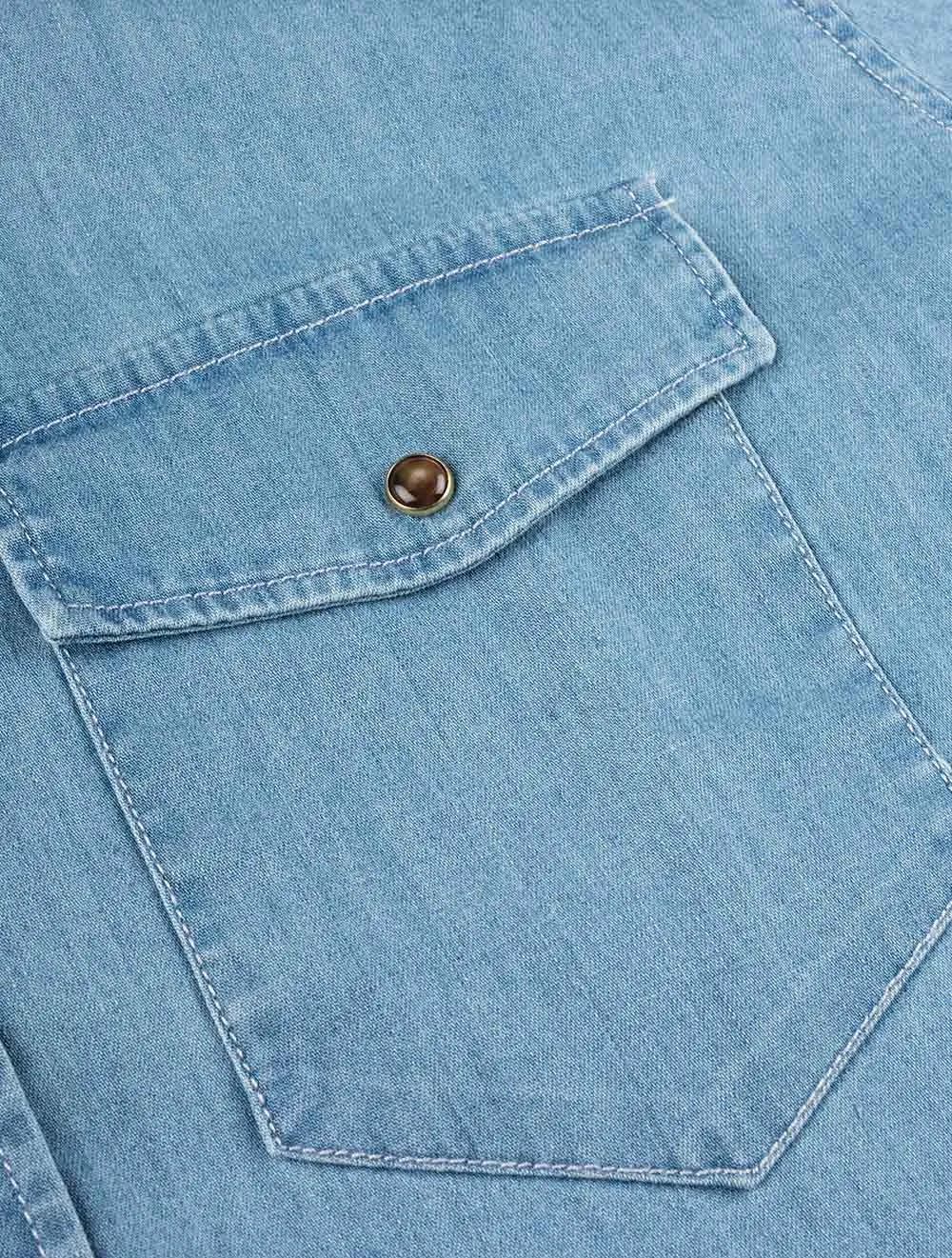 Fitted Denim Shirt With Pocket Blue