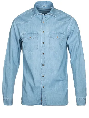 Fitted Denim Shirt With Pocket Blue