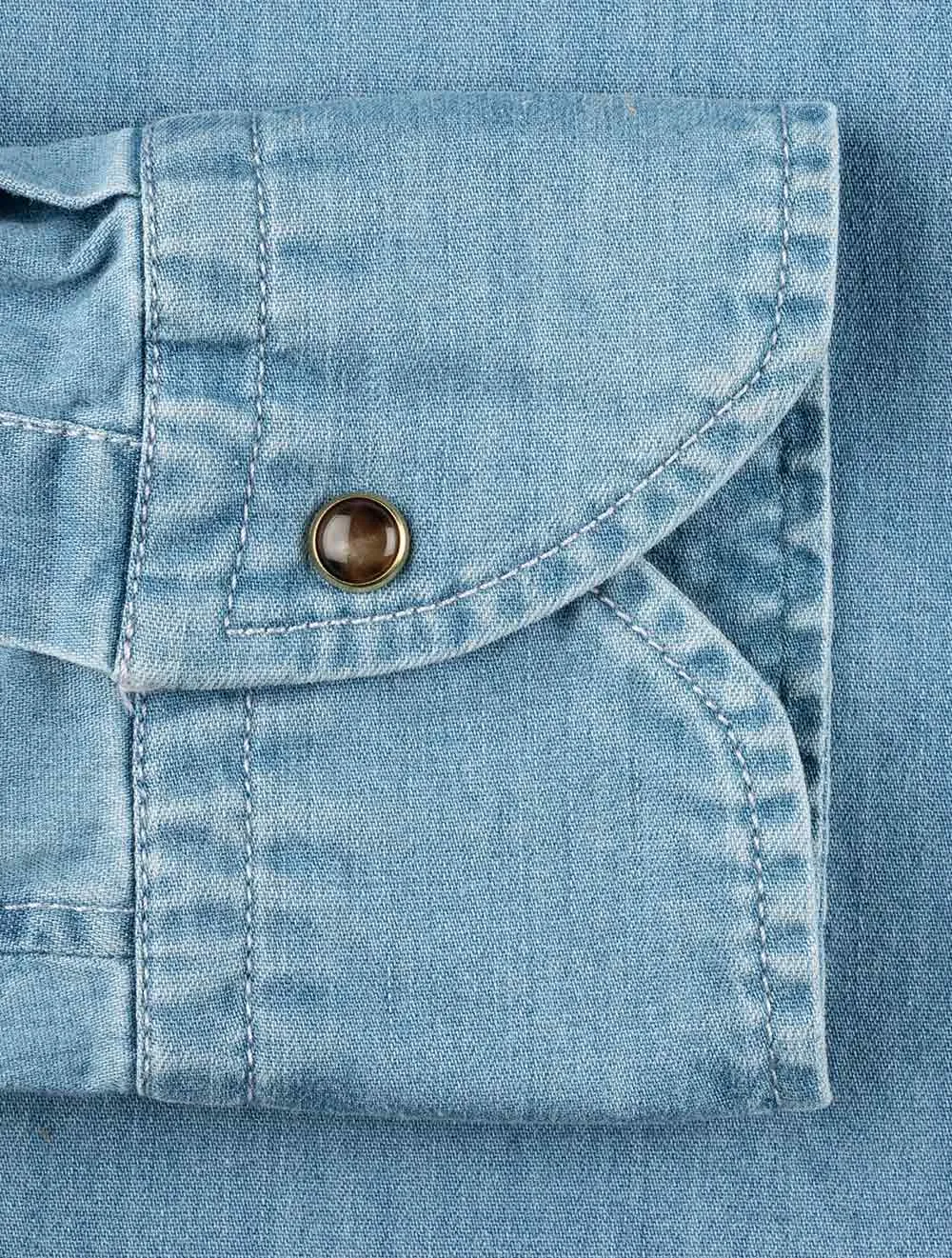 Fitted Denim Shirt With Pocket Blue