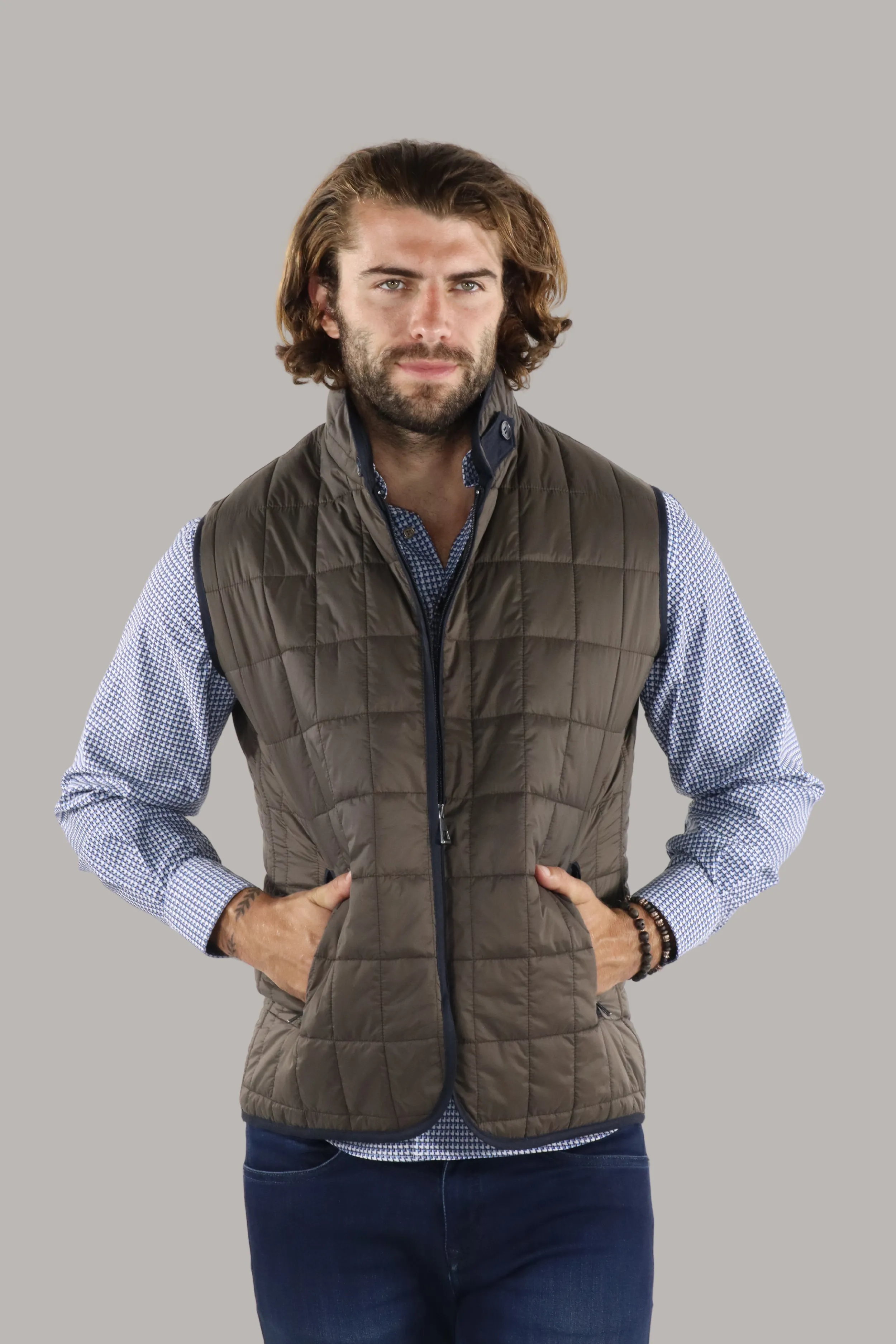 Full Zip Brown Quilted Vest