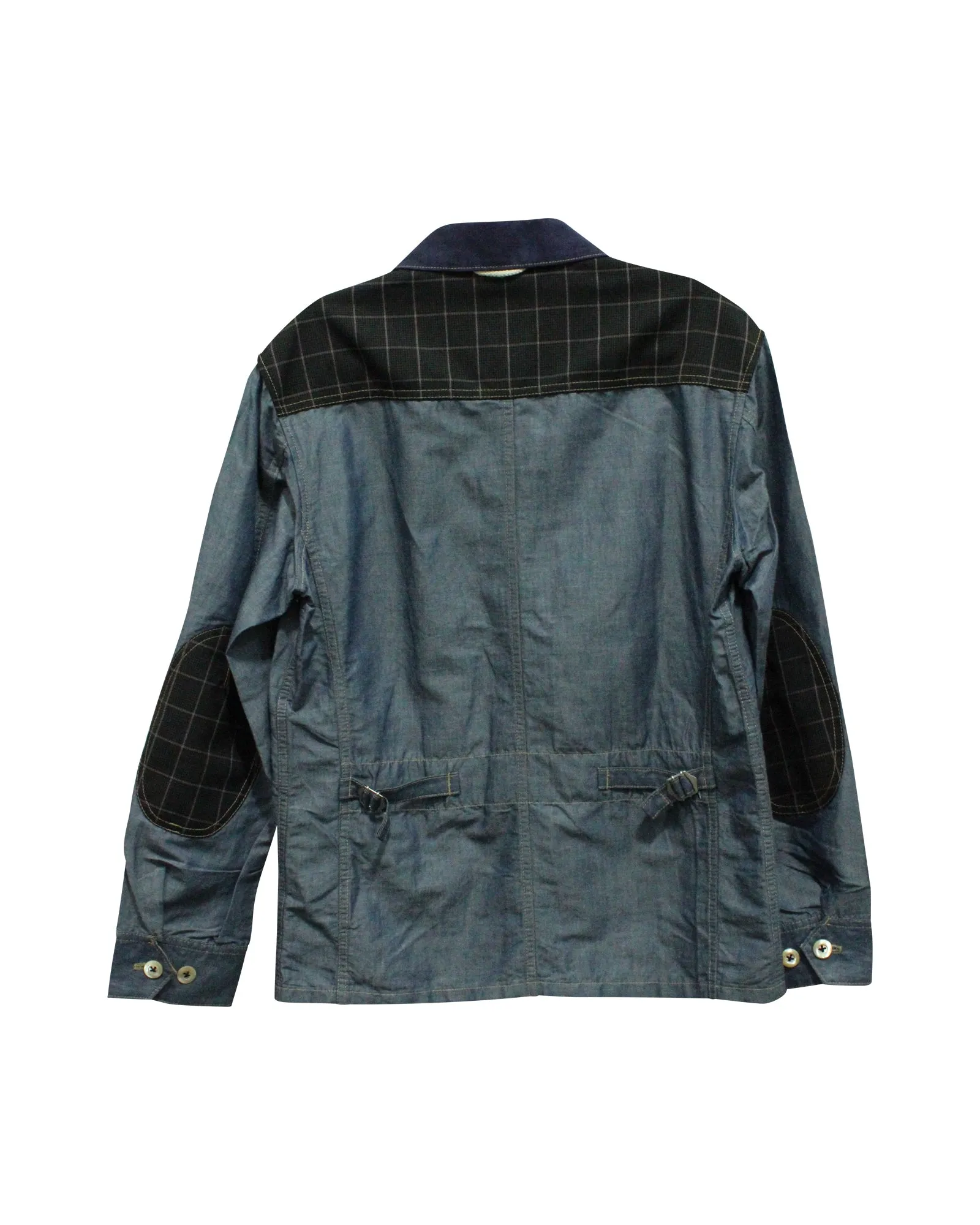 Junya Watanabe Man Zip Multi-Pocket Shirt Jacket in Blue Cotton Denim