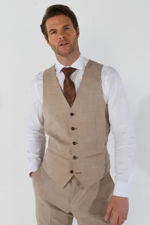 Kurt Tailored Fit Plain Beige Waistcoat