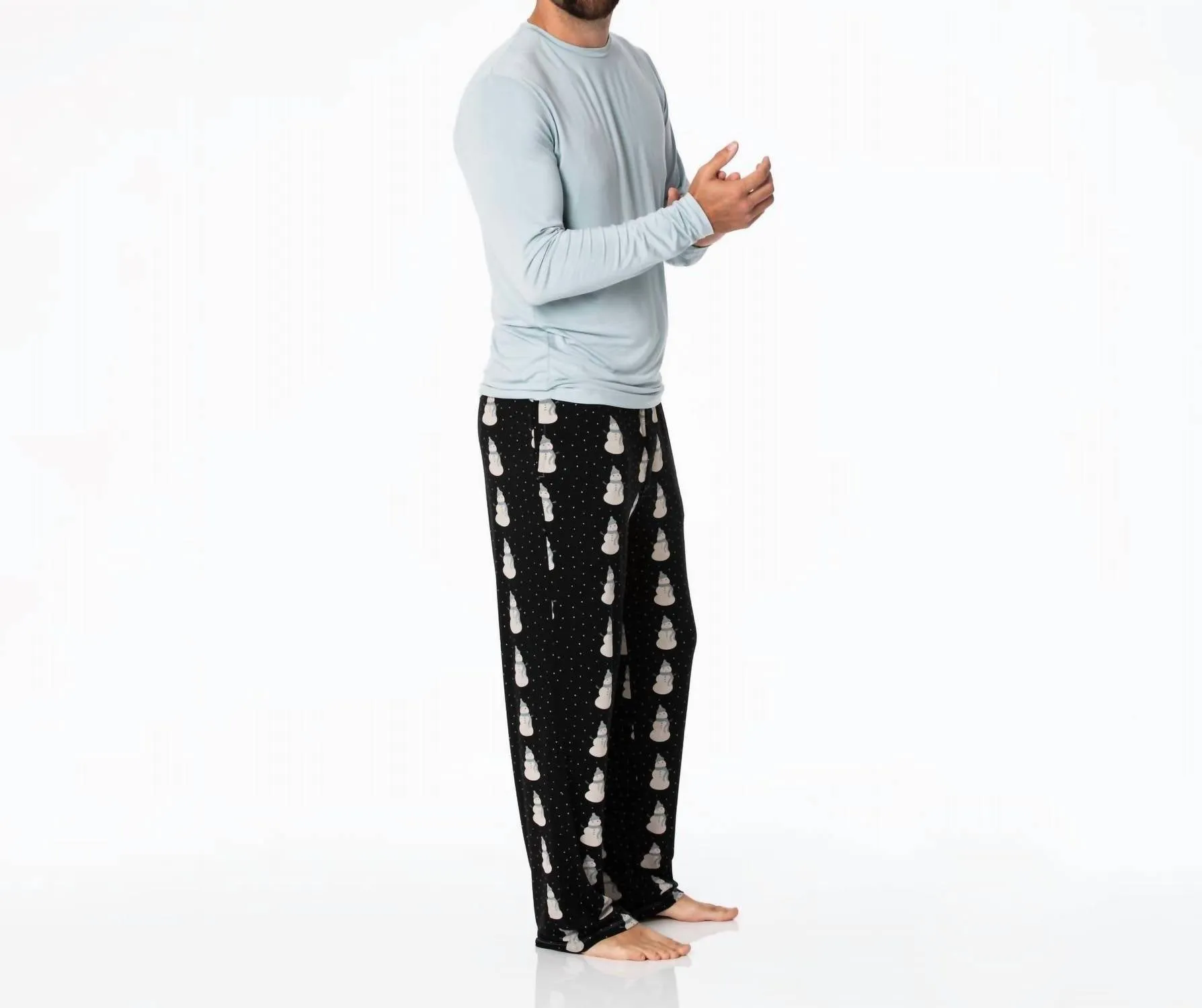 Long Sleeve Pajama Set In Midnight Snowman