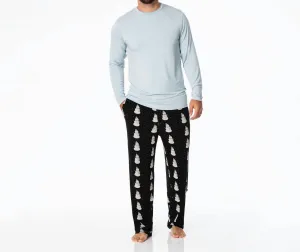 Long Sleeve Pajama Set In Midnight Snowman