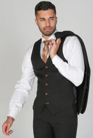 Mayfair Birdseye Black Waistcoat Wedding Prom Attire