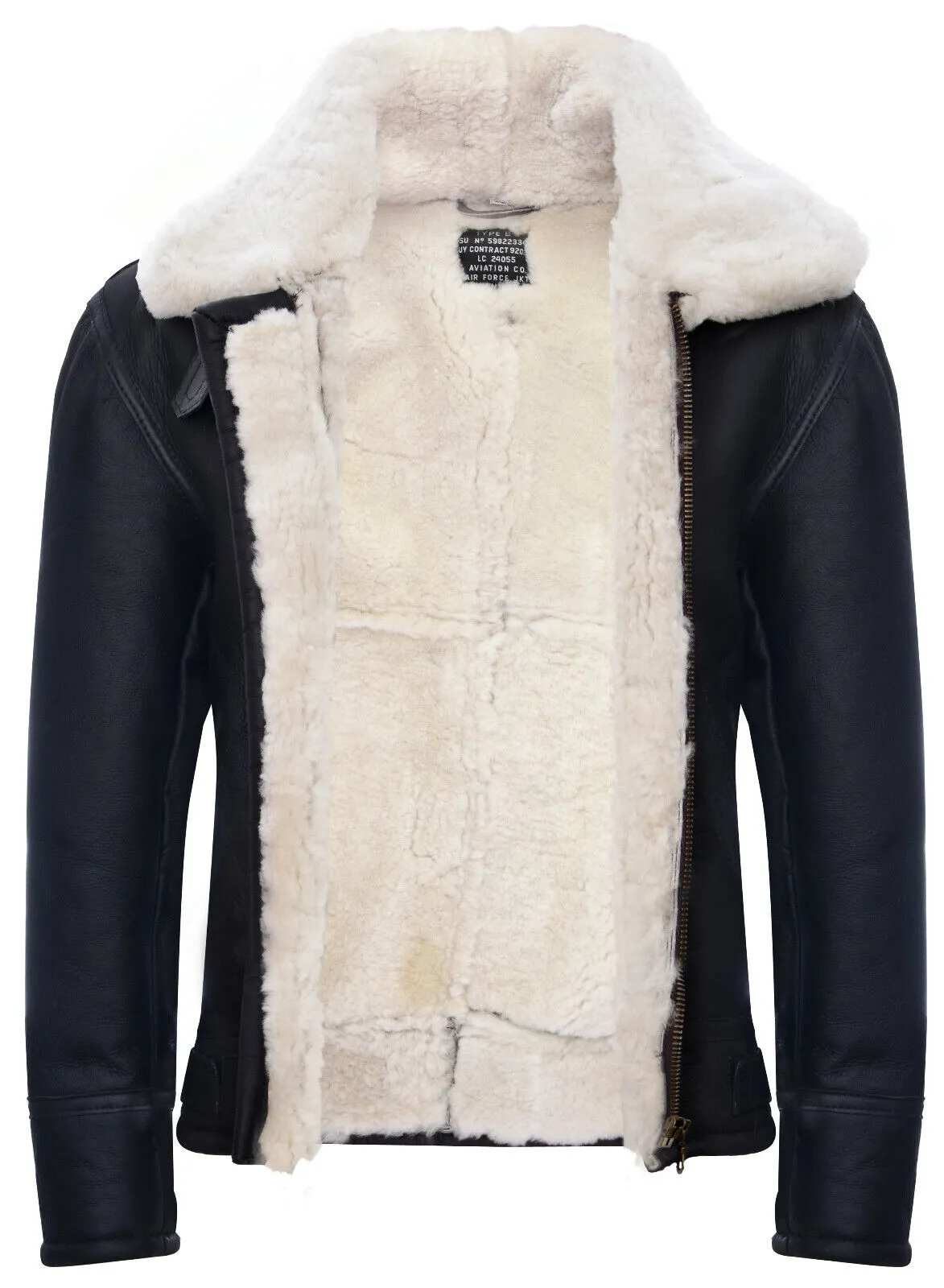 Mens B3 WW2 Leather Sheepskin Aviator Flying Jacket-Charleston