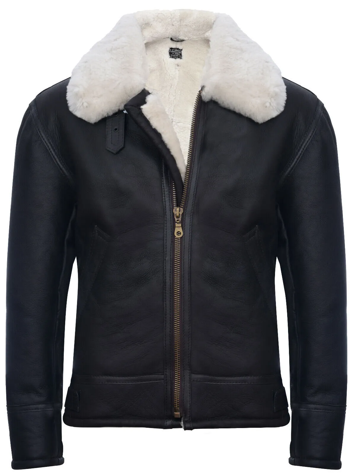 Mens B3 WW2 Leather Sheepskin Aviator Flying Jacket-Charleston