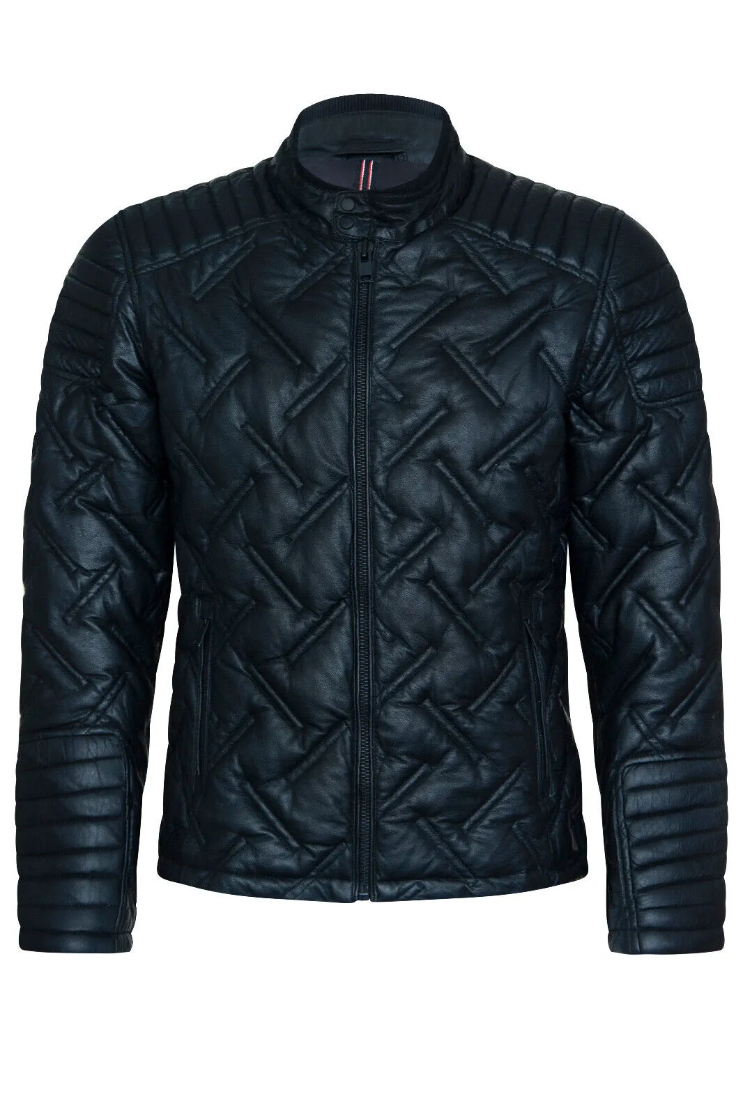 Men's Black Leather Quilted Biker Jacket - Manaus