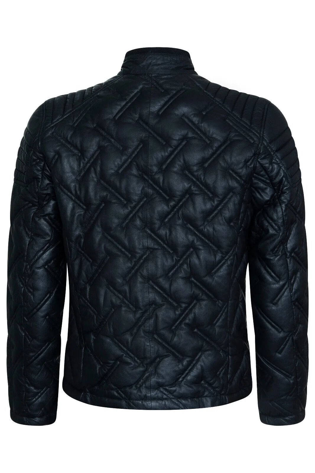 Men's Black Leather Quilted Biker Jacket - Manaus