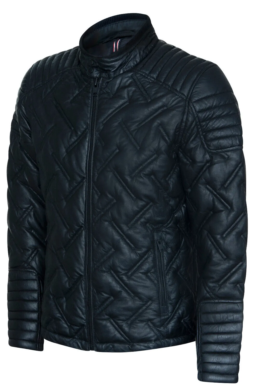 Men's Black Leather Quilted Biker Jacket - Manaus