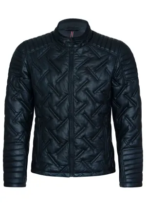 Men's Black Leather Quilted Biker Jacket - Manaus