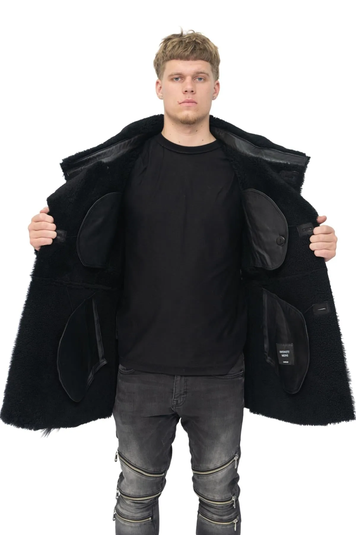 Mens Double Breasted Sheepskin Reefer Coat-Ledbury
