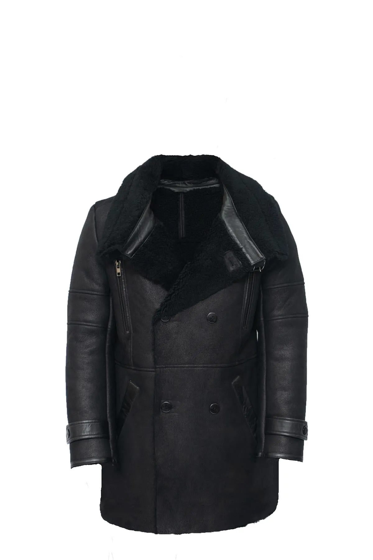 Mens Double Breasted Sheepskin Reefer Coat-Ledbury