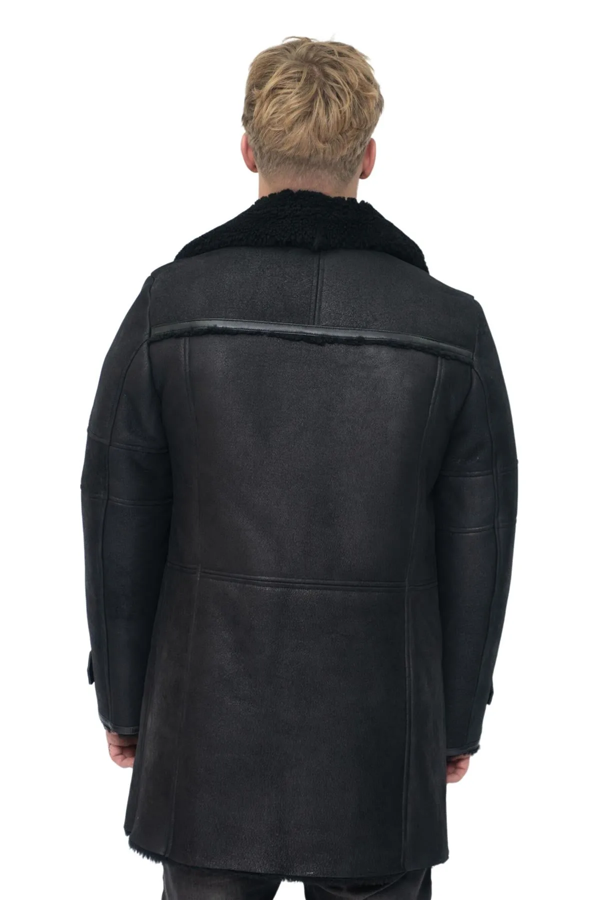 Mens Double Breasted Sheepskin Reefer Coat-Ledbury
