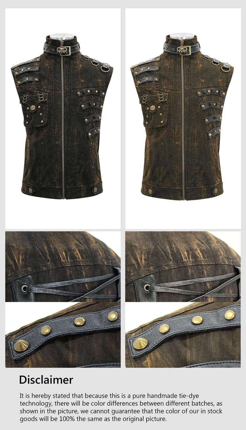 Men's Goth Stand Collar Rivets Waistcoat