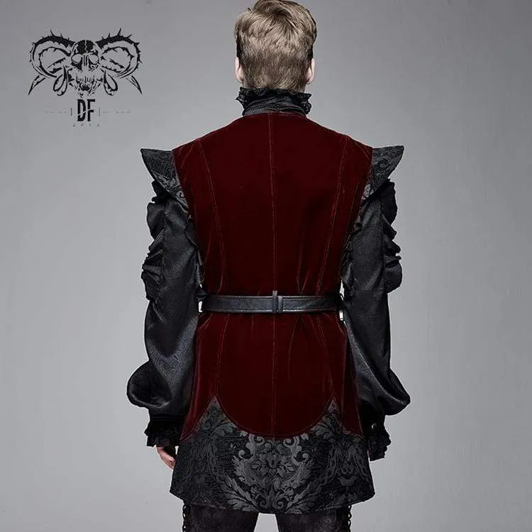 Men's Goth Velvet Waistcoat With Waist Belt