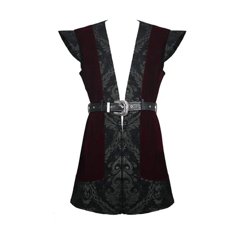 Men's Goth Velvet Waistcoat With Waist Belt