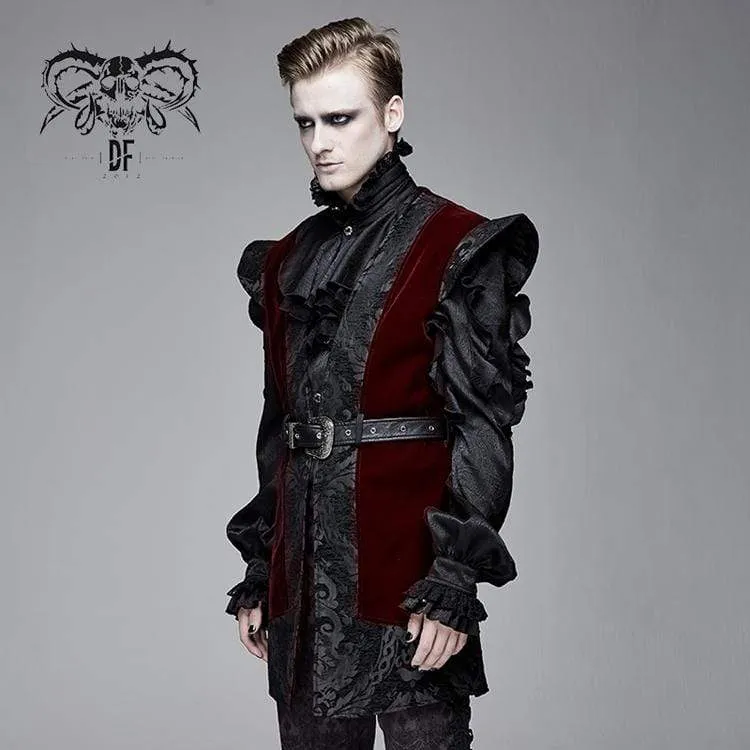 Men's Goth Velvet Waistcoat With Waist Belt