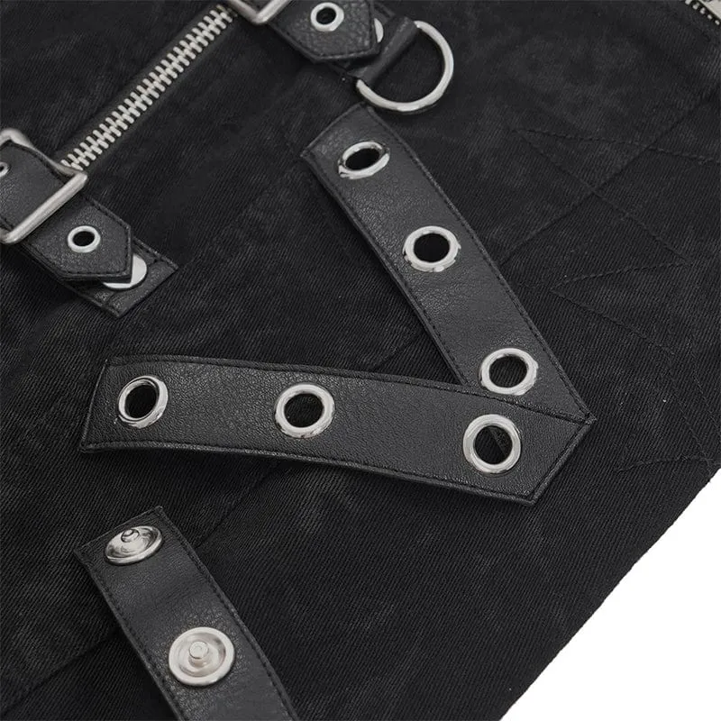 Men's Gothic Buckle-up Eyelets Ripped Vest