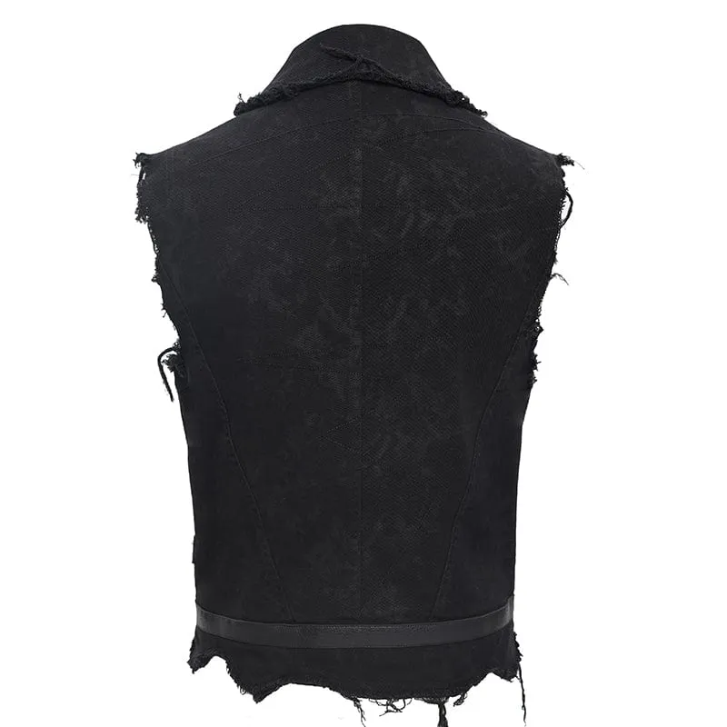 Men's Gothic Buckle-up Eyelets Ripped Vest