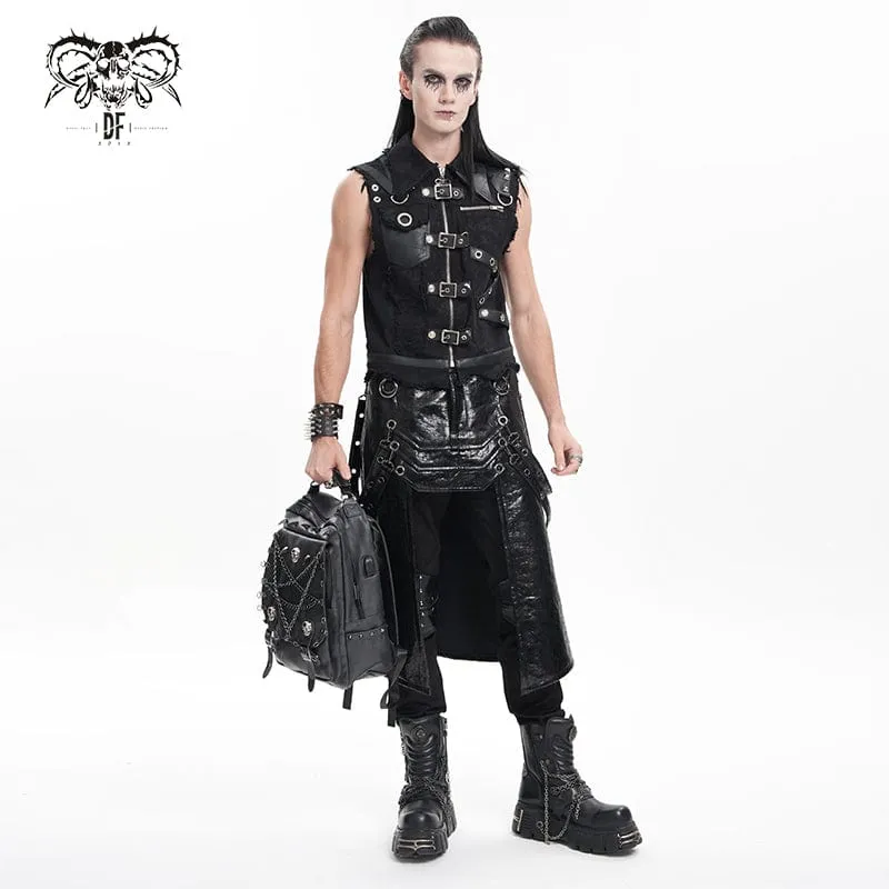 Men's Gothic Buckle-up Eyelets Ripped Vest