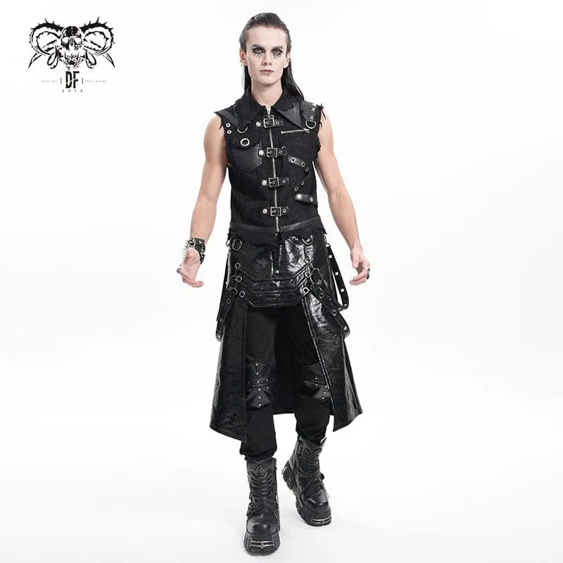Men's Gothic Buckle-up Eyelets Ripped Vest