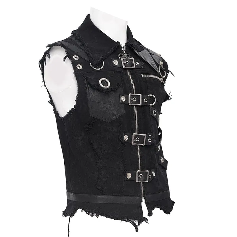 Men's Gothic Buckle-up Eyelets Ripped Vest