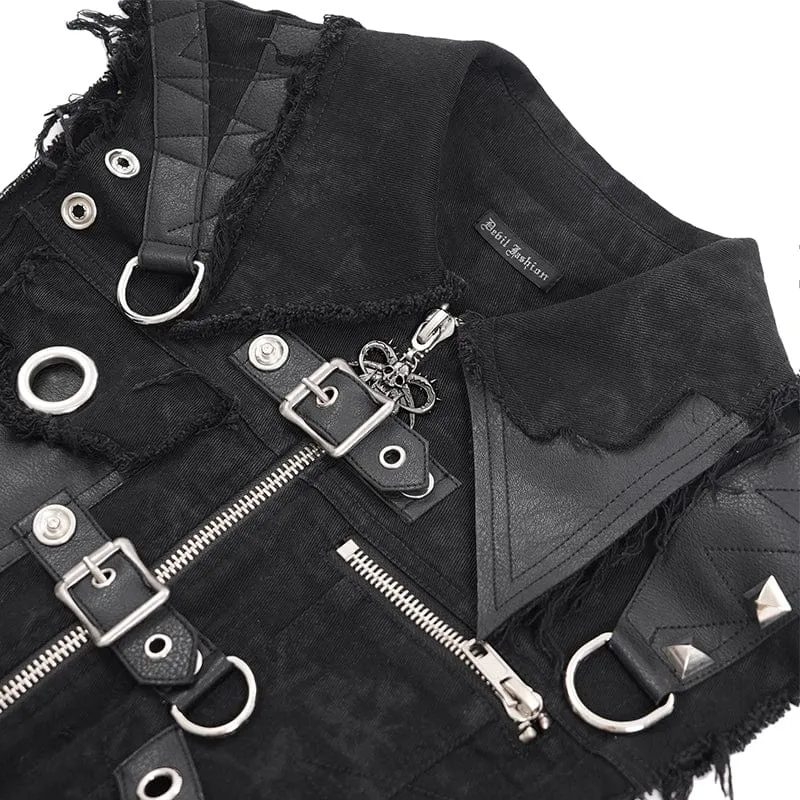 Men's Gothic Buckle-up Eyelets Ripped Vest