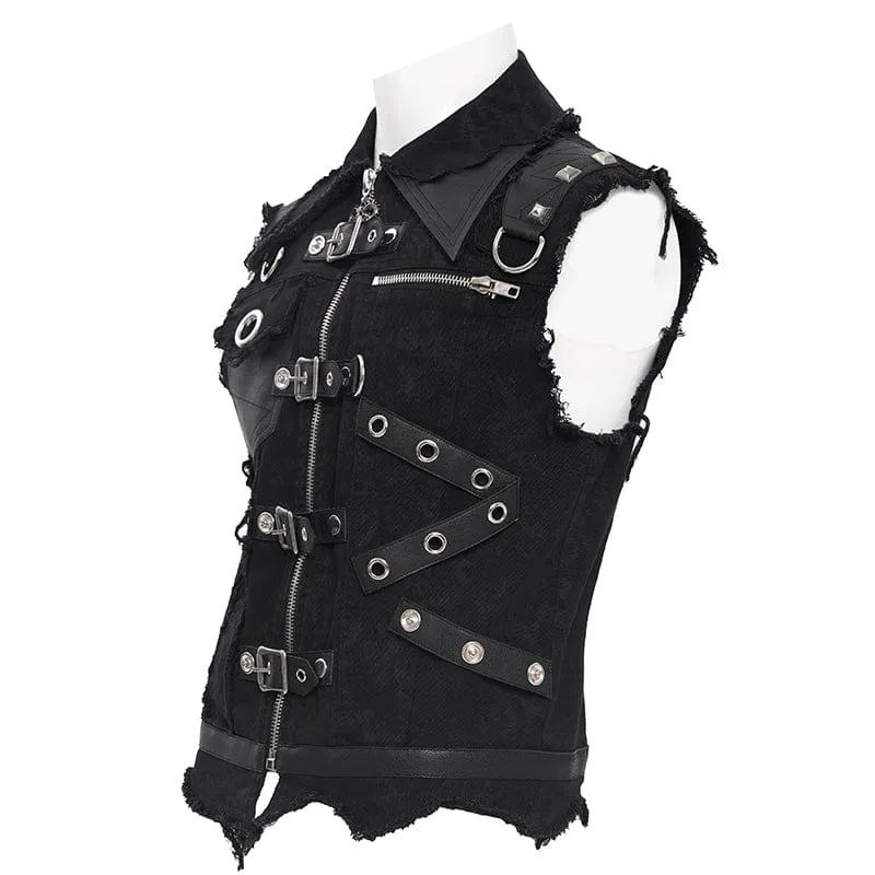 Men's Gothic Buckle-up Eyelets Ripped Vest