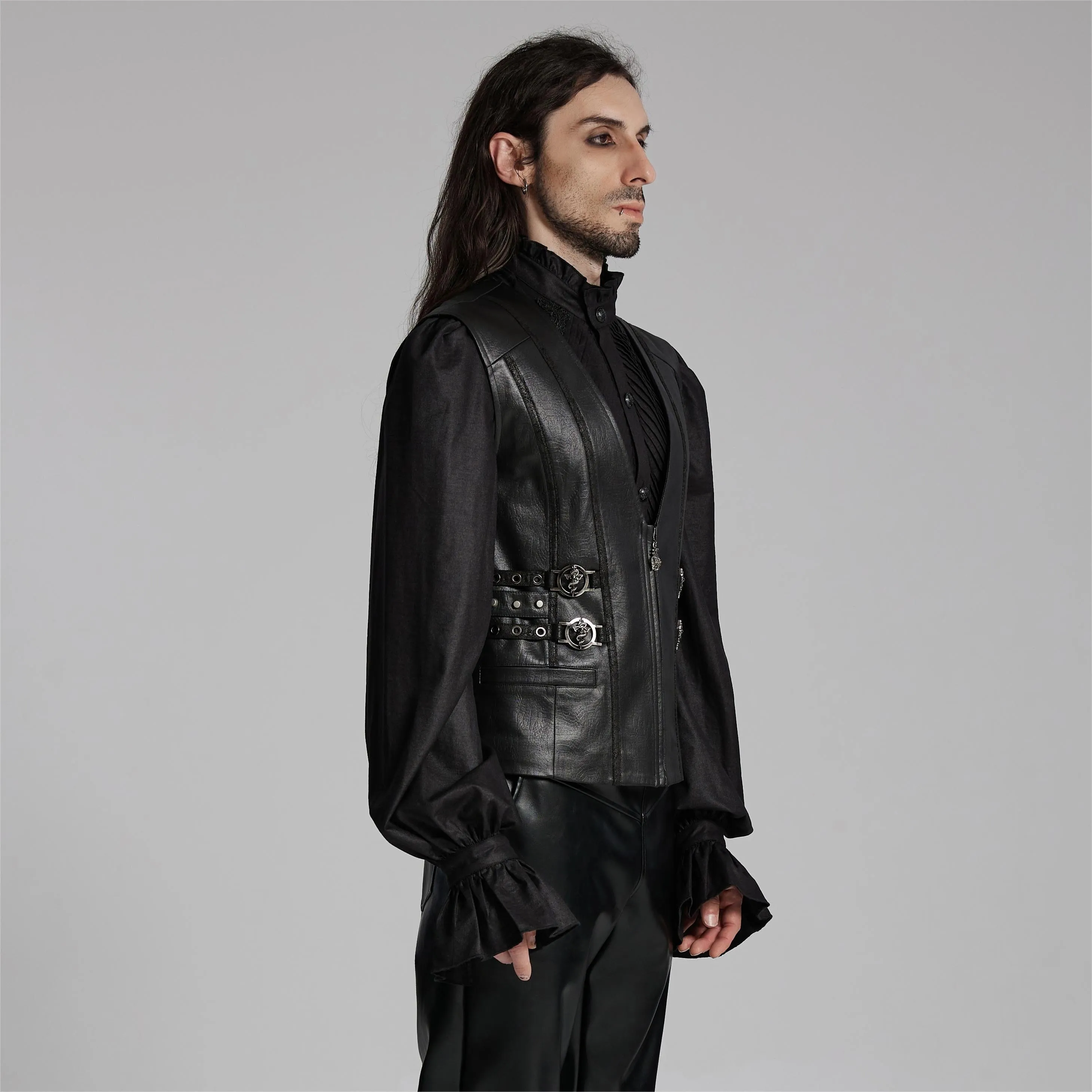 Men's Gothic Buckle-up Zip Eyelets Waistcoat