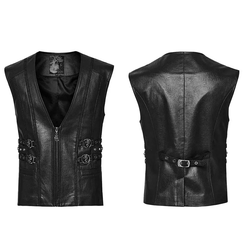 Men's Gothic Buckle-up Zip Eyelets Waistcoat