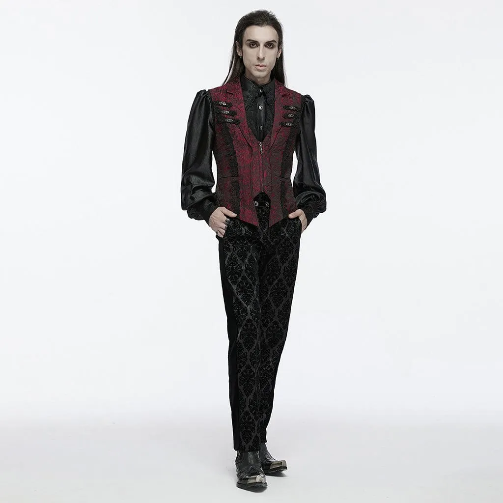 Men's Gothic Buckle Zip Rose Waistcoat Red