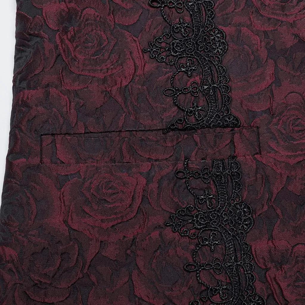 Men's Gothic Buckle Zip Rose Waistcoat Red