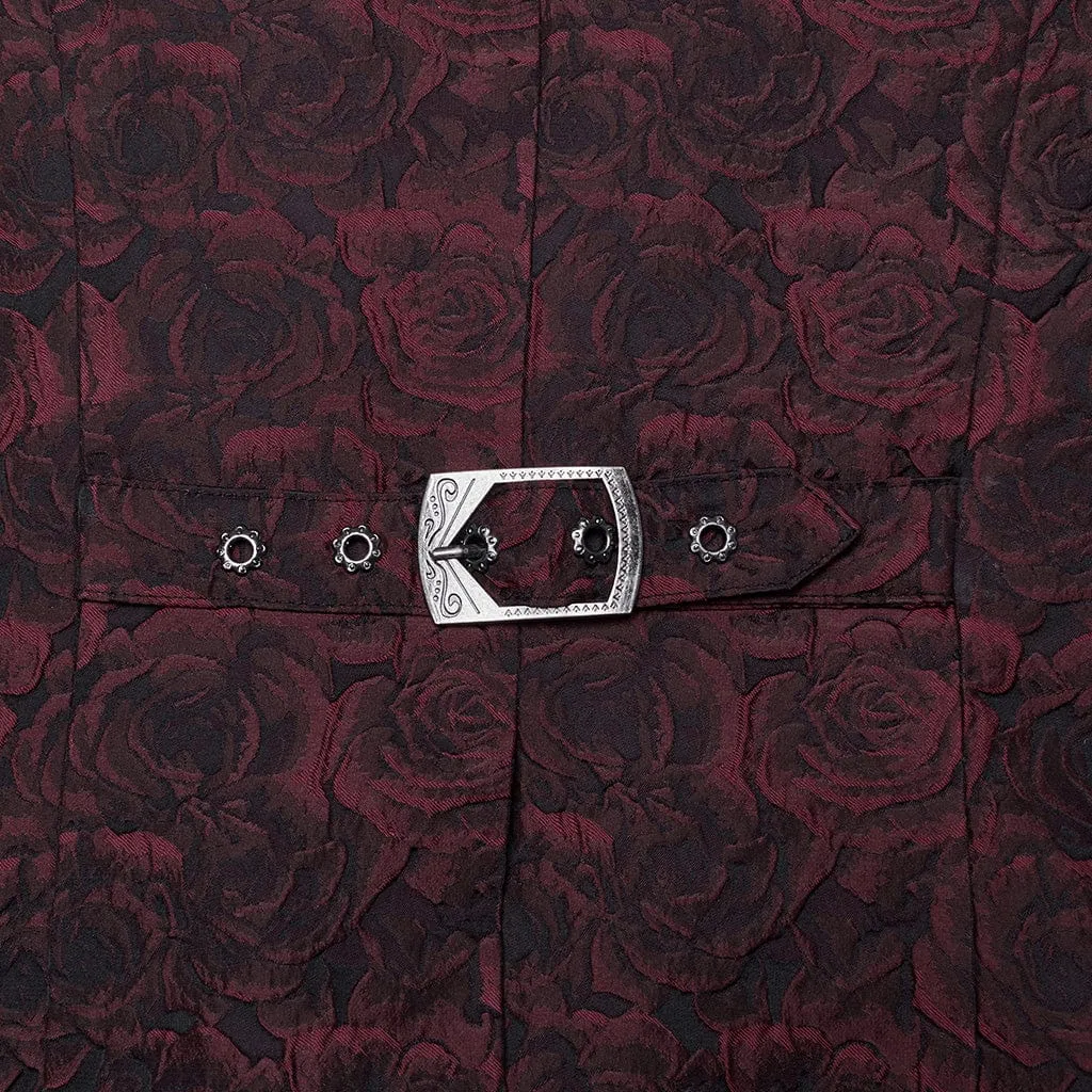 Men's Gothic Buckle Zip Rose Waistcoat Red