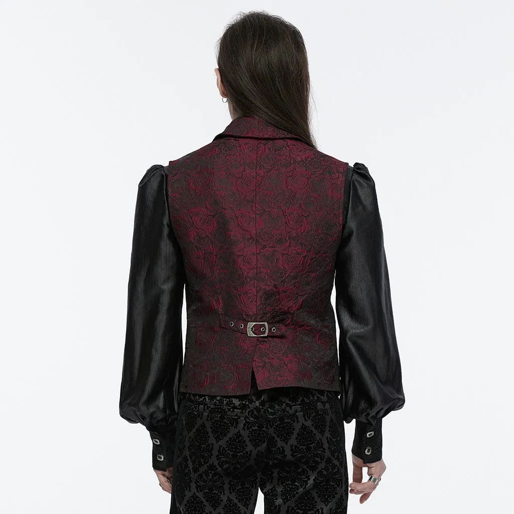 Men's Gothic Buckle Zip Rose Waistcoat Red