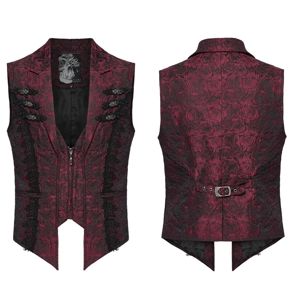 Men's Gothic Buckle Zip Rose Waistcoat Red
