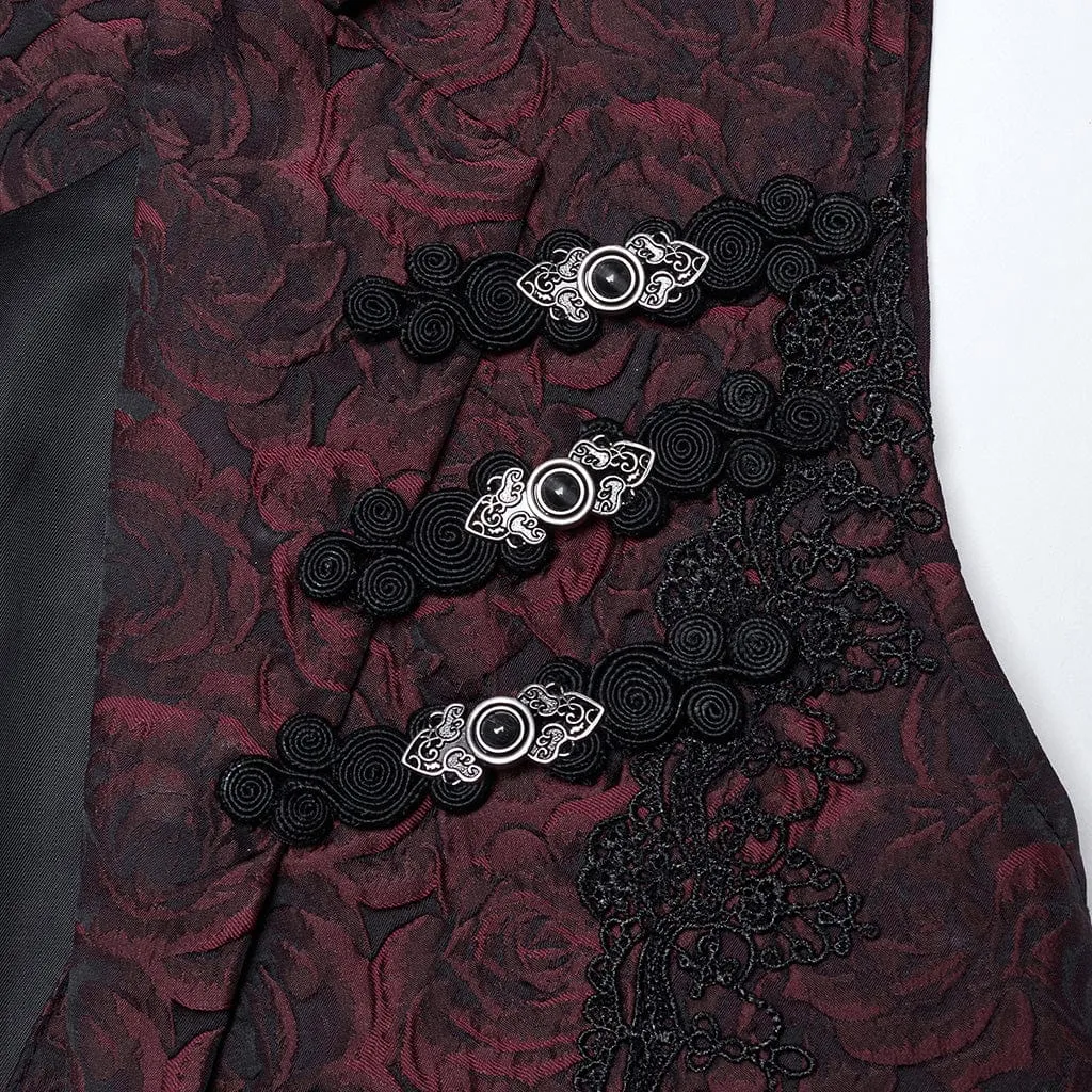 Men's Gothic Buckle Zip Rose Waistcoat Red