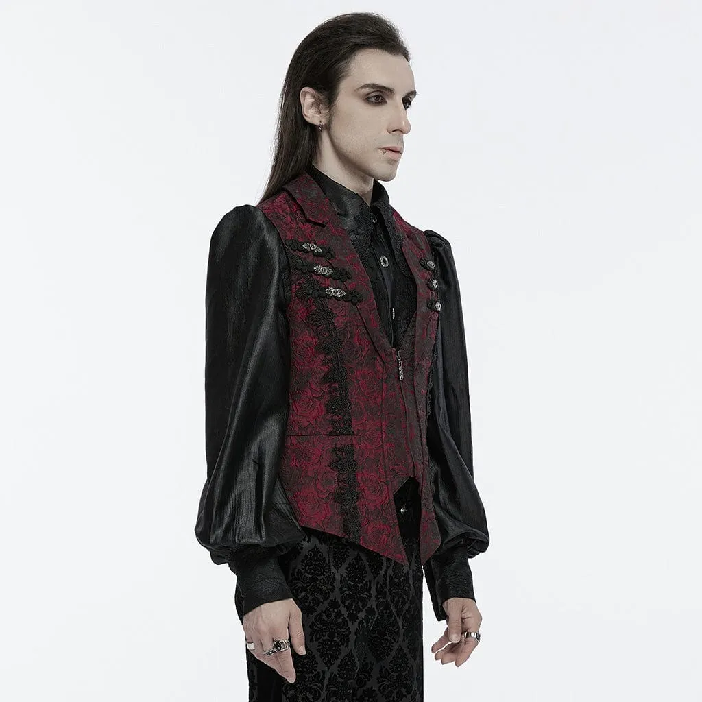 Men's Gothic Buckle Zip Rose Waistcoat Red