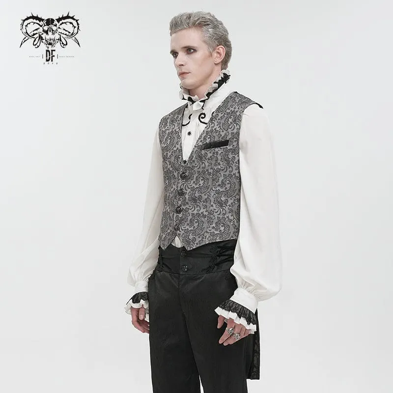 Men's Gothic Cashew Printed Swallow-tailed Waistcoat Grey