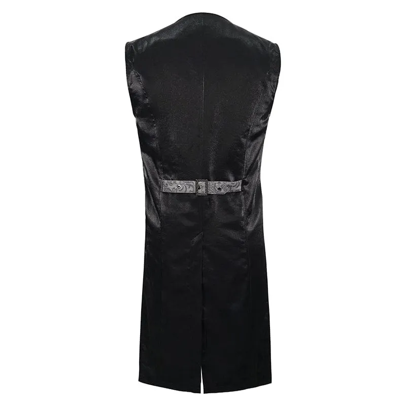 Men's Gothic Cashew Printed Swallow-tailed Waistcoat Grey