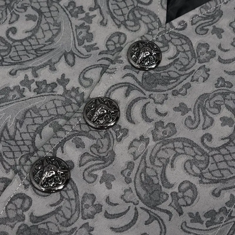 Men's Gothic Cashew Printed Swallow-tailed Waistcoat Grey