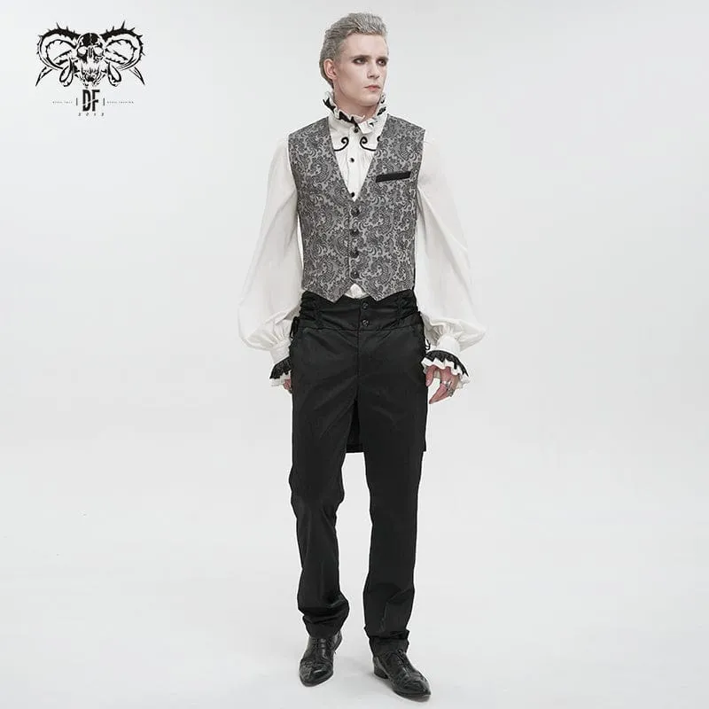 Men's Gothic Cashew Printed Swallow-tailed Waistcoat Grey