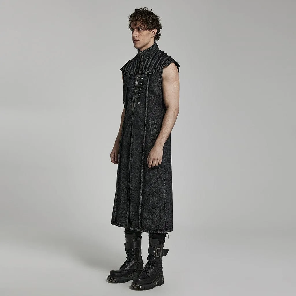 Men's Gothic Stand Collar Distressed Long Vest