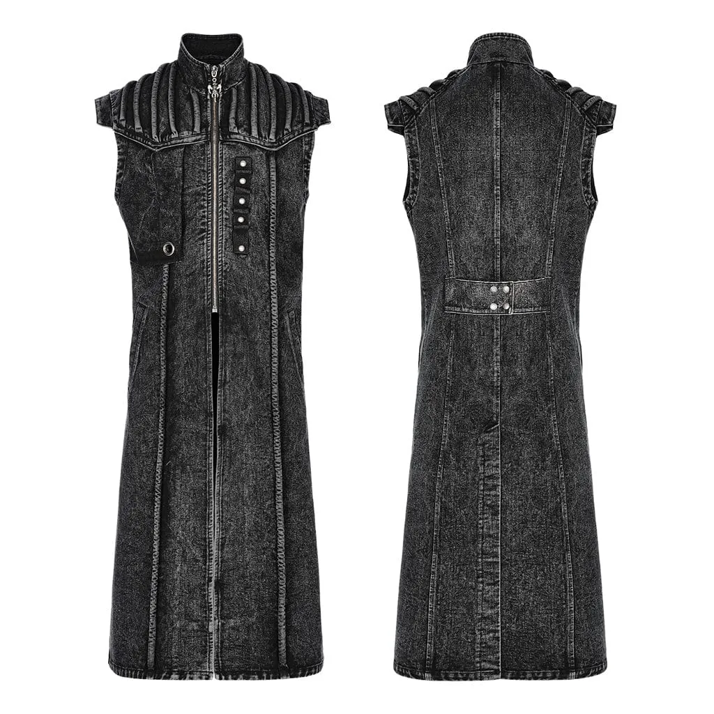 Men's Gothic Stand Collar Distressed Long Vest